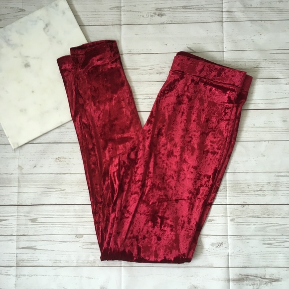 shein m red crushed velvet leggings holiday - Picture 2 of 5
